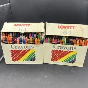 2 Boxes 1986 Lovette 64 Count Crayons In Original Box Opened/USED Non Toxic VTG